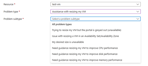 Captura de tela de exemplo de criação de relatório de problemas por recurso ao enviar o tíquete de suporte.
