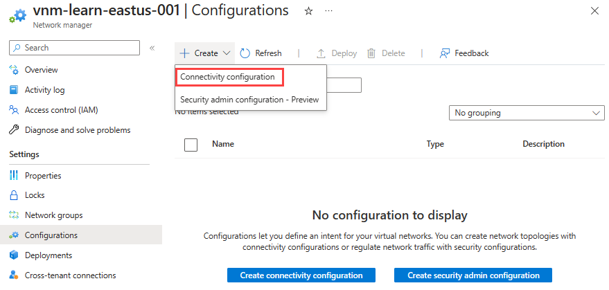 Captura de tela do menu suspenso de configuração.