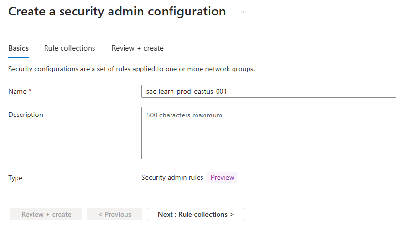 Captura de tela da página de configuração de Administrador de Segurança.