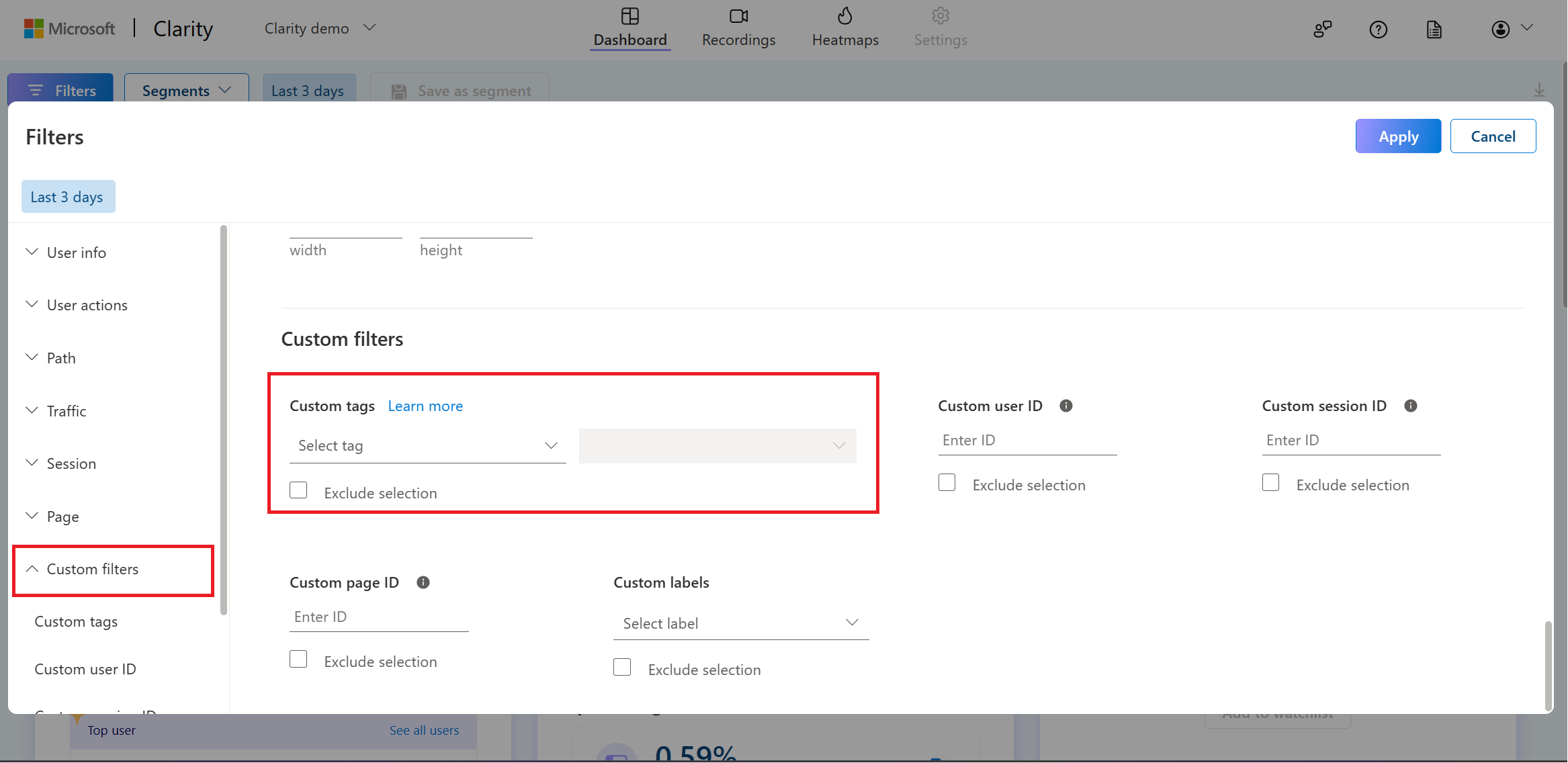 Select custom tags for Heatmaps.