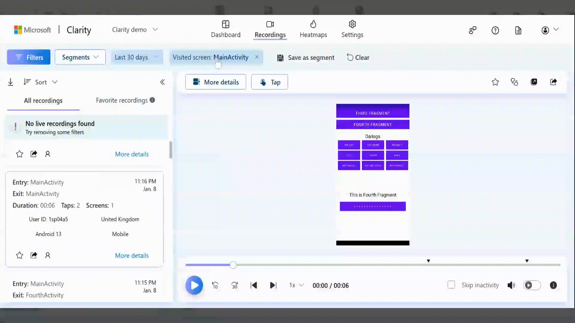 View Heatmaps by applying a visited screen.