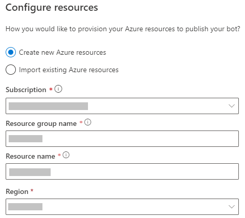 Screenshot of the Configure resources page.