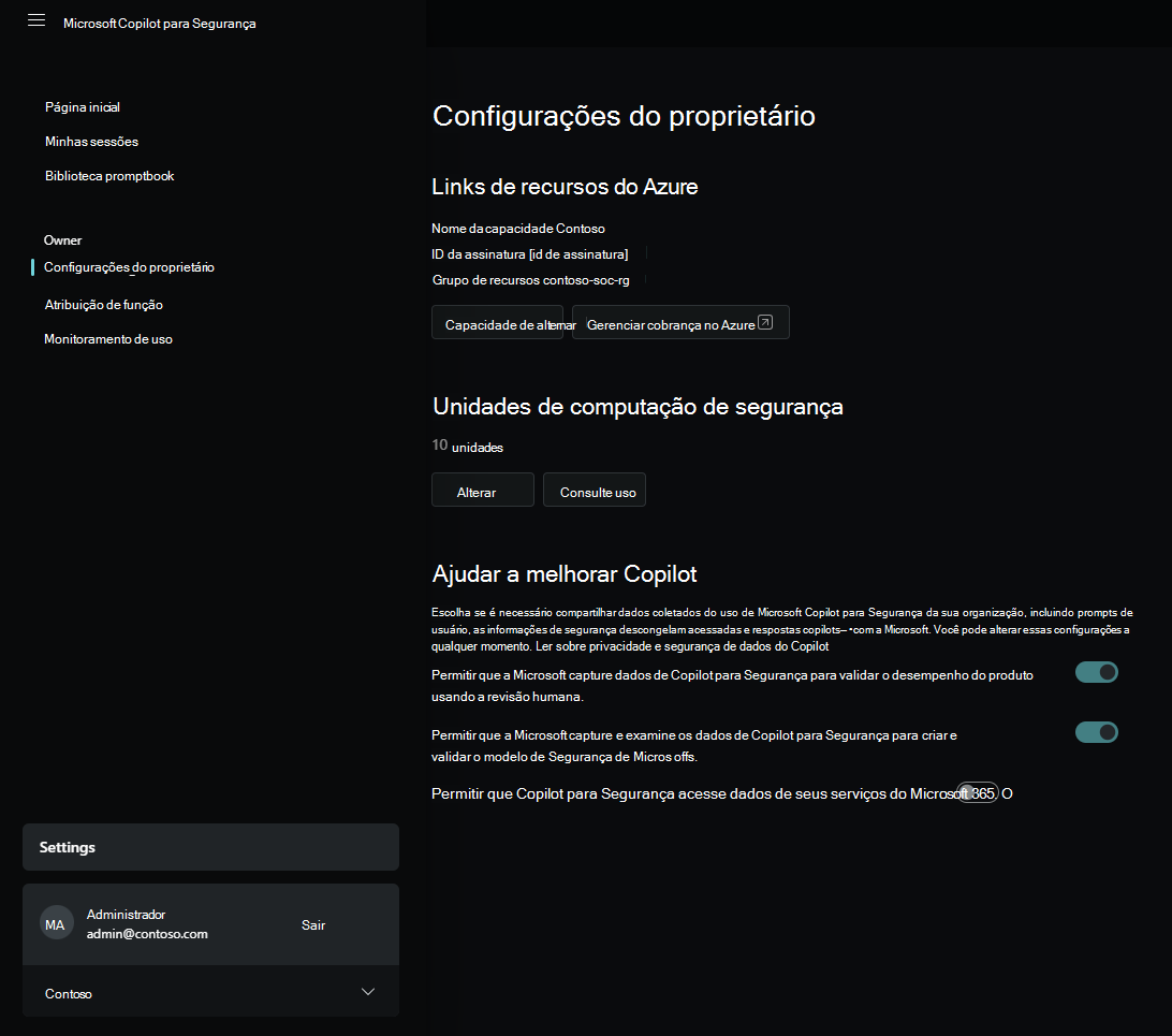 Captura de tela de rascunho das opções de configuração nas configurações do proprietário.