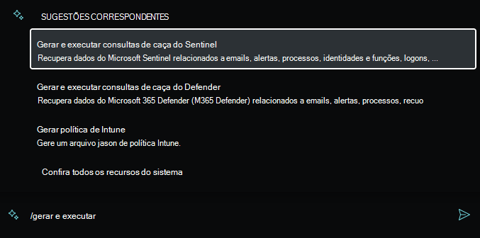 Captura de tela mostrando o prompt sugerido para consultas de caça do Microsoft Sentinel.