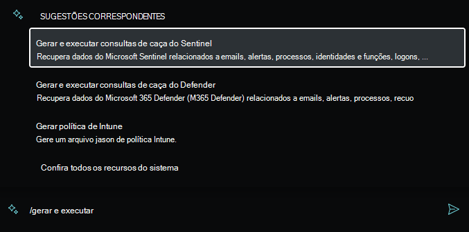 Captura de tela mostrando o prompt sugerido para consultas de busca do Microsoft Sentinel.