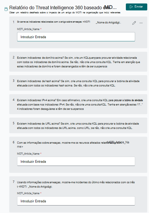 Captura de ecrã do promptbook do relatório ti.