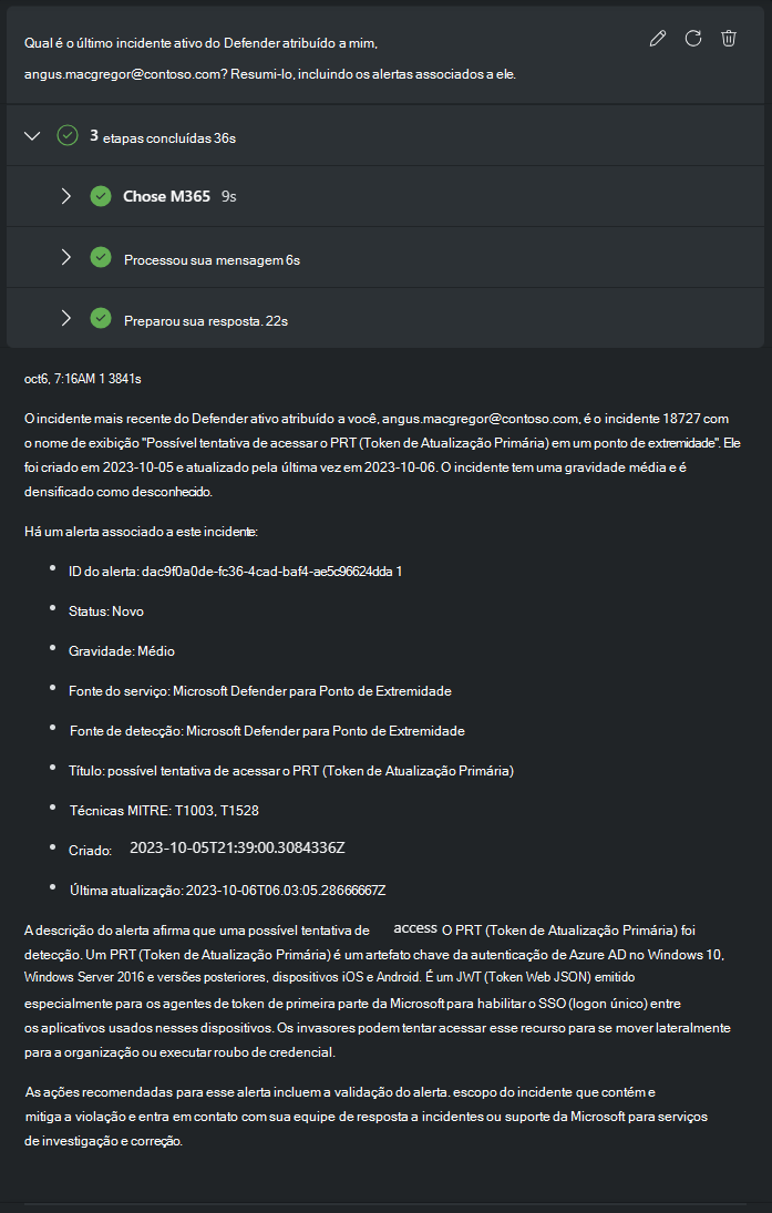 Captura de tela do resumo do alerta do Defender.