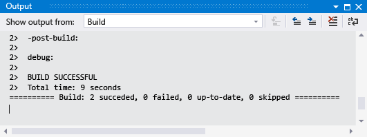 Saída de build para projetos Android Captura de tela da saída de compilação para projetos Android.