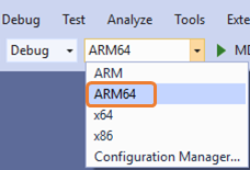 Defina a plataforma de solução como ARM64 Captura de tela da configuração da Plataforma de Solução como ARM64.