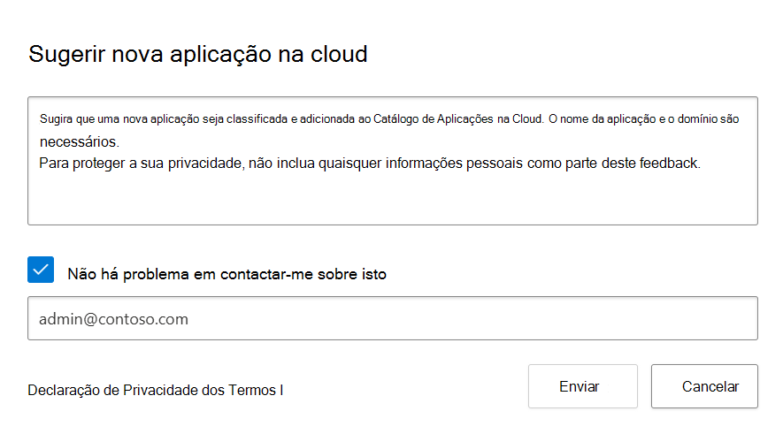 Captura de ecrã a mostrar o pop-up sugerir uma nova aplicação 