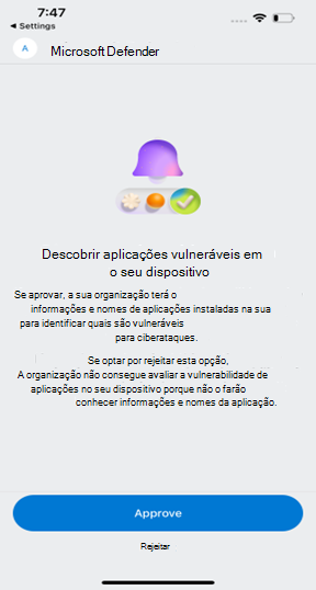 Captura de ecrã a mostrar o Microsoft Defender para Ponto de Extremidade iOS TVM EUPI após a nova atualização.