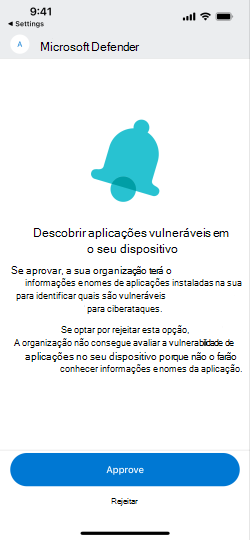 Captura de ecrã a mostrar a Microsoft Defender para Ponto de Extremidade ecrã EUPI da TVM para dispositivos móveis iOS antes da nova atualização.