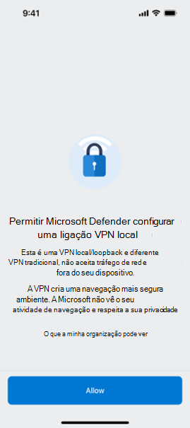 Captura de ecrã a mostrar o Microsoft Defender para Ponto de Extremidade configuração do iOS móvel antes da nova atualização.