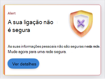 Captura de ecrã de um card a indicar uma ligação de rede não segura.