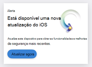 Captura de ecrã de um card a informar o utilizador de que está disponível uma atualização para iOS.
