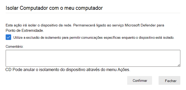 Captura de ecrã a mostrar como aplicar uma regra de exclusão a um dispositivo.