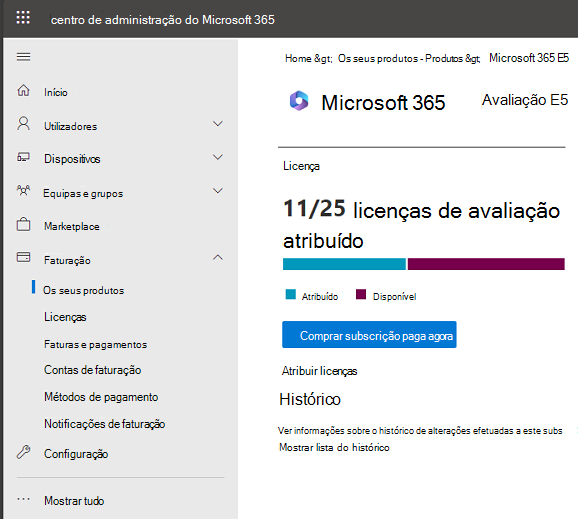 Captura de tela da página do produto da qual você pode selecionar a opção de atribuir a licença adquirida.