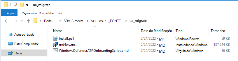 Captura de ecrã a mostrar como guardar a pasta partilhada ao Gerenciador de Configurações.