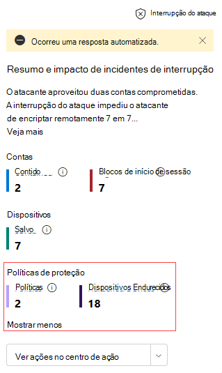 Captura de ecrã a mostrar o resumo da interrupção card a mostrar os detalhes de proteção preditiva.