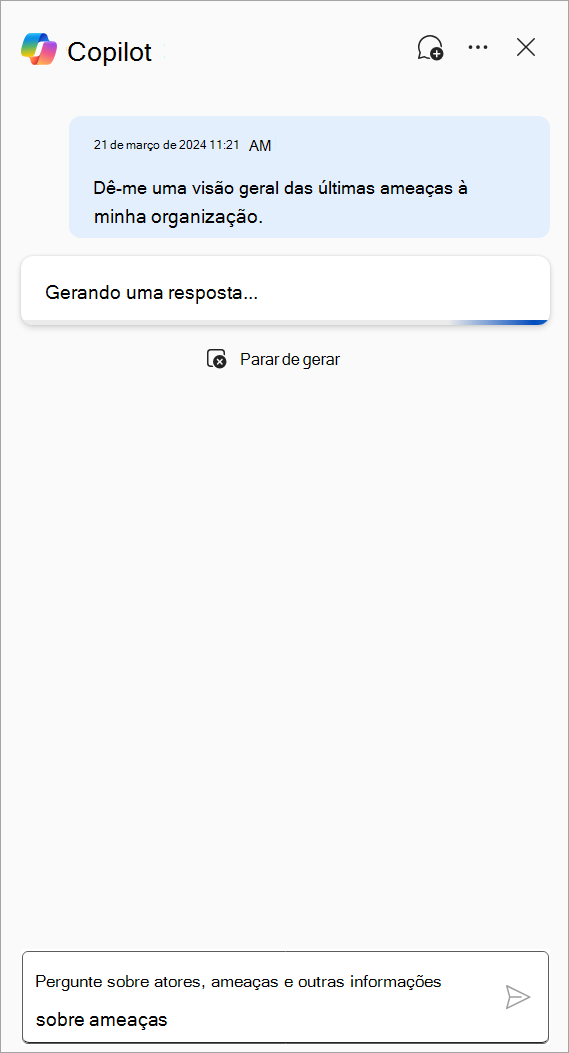 Captura de ecrã que mostra o Copilot no Defender a gerar uma resposta ao pedido 