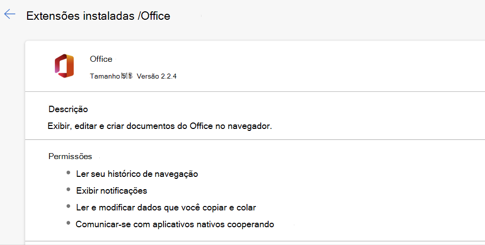 Extensão do Microsoft Office com permissões.