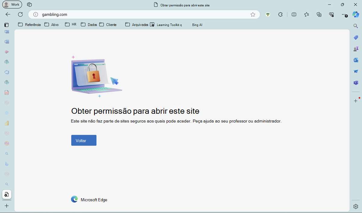 Pedir para obter permissão para aceder ao site bloqueado.