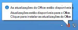 Uma captura de ecrã de uma notificação a indicar que as atualizações do Office estão disponíveis e a fornecer uma opção para as instalar.