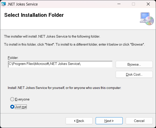 Installer select folder dialog.