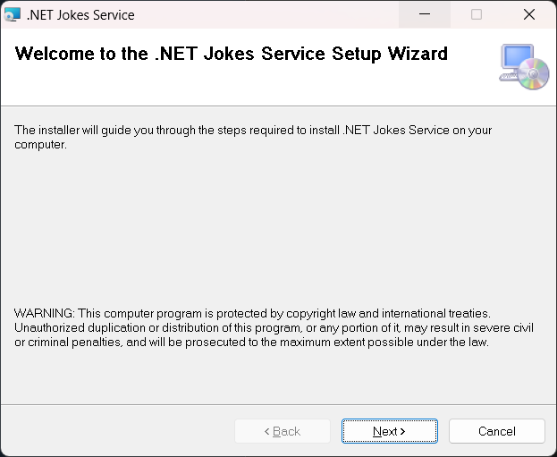 Installer welcome dialog.