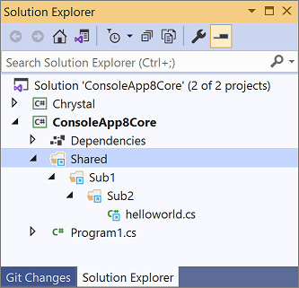 Solution Explorer showing item with LinkBase metadata.