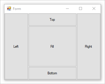 Um formulário do Windows demonstrando os diferentes modos de encaixe para um controle