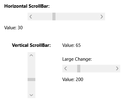 Uma captura de tela das barras de rolagem vertical e horizontal no WPF.
