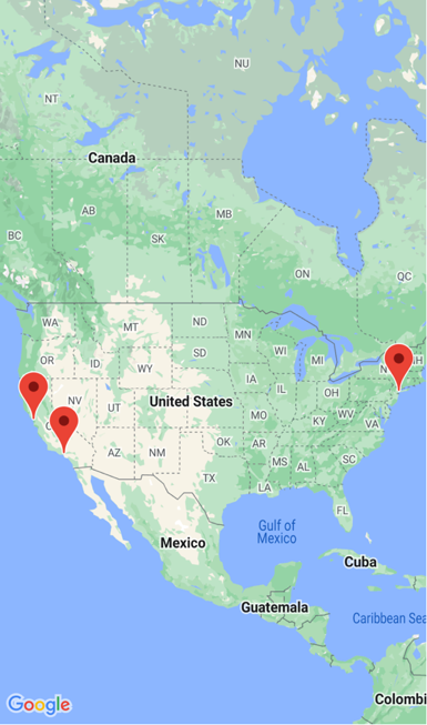 Captura de tela do mapa com alfinetes associados a dados.