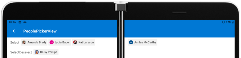 Surface Duo showing a people picker