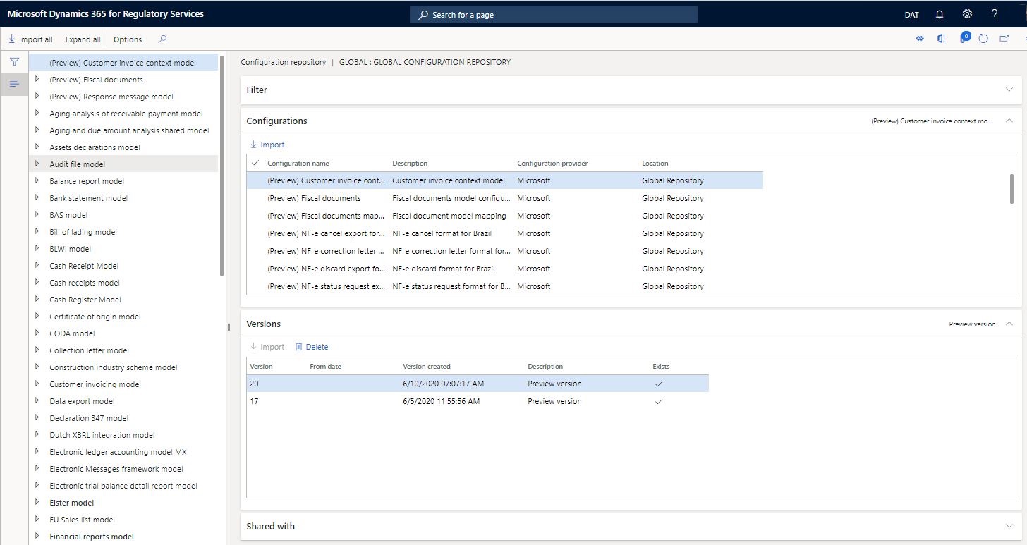 Captura de tela do formulário do repositório de configuração global