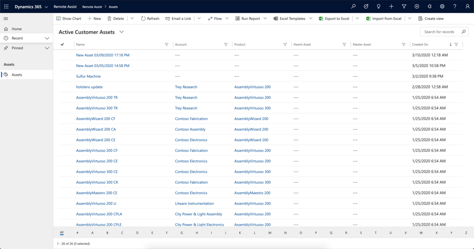 Experiência do aplicativo Interface Unificada do Dynamics 365 Remote Assist para criar e visualizar registros de ativos