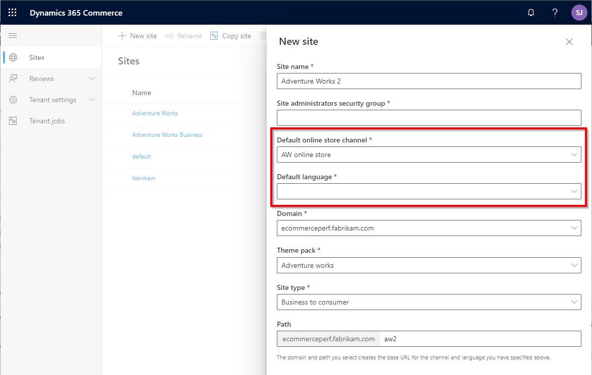 Criação de um canal no construtor de sites.