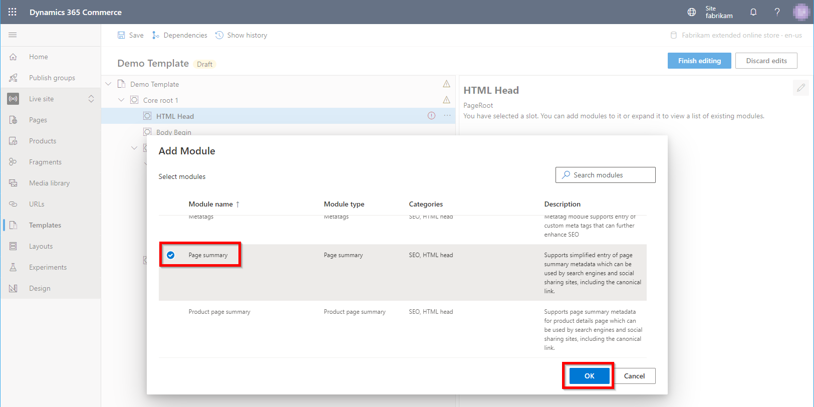Screenshot of adding a new module.