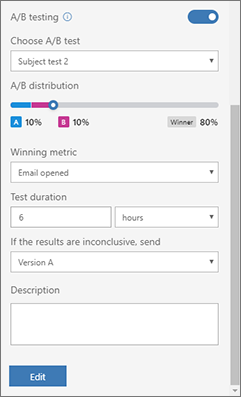 Configurações de teste A/B Configurações de teste A/B.