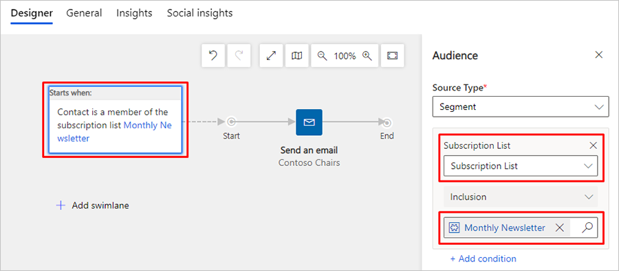 Definir um bloco de segmentos para carregar uma lista de assinaturas.