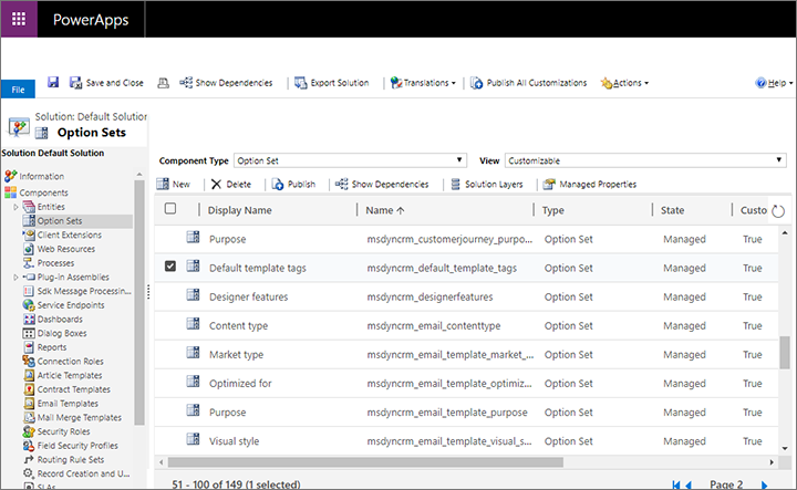 Lista de conjuntos de opções globais Lista de conjuntos de opções globais.