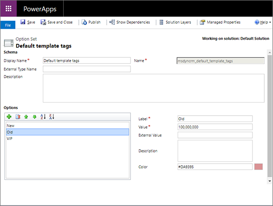 Valores de conjunto de opções Valores de conjunto de opções.