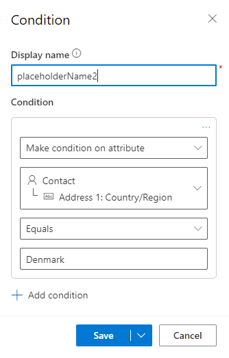Captura de tela mostrando a configuração do endereço do contato para a Dinamarca.