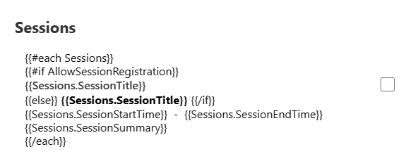 Captura de tela do elemento de formulário das sessões.