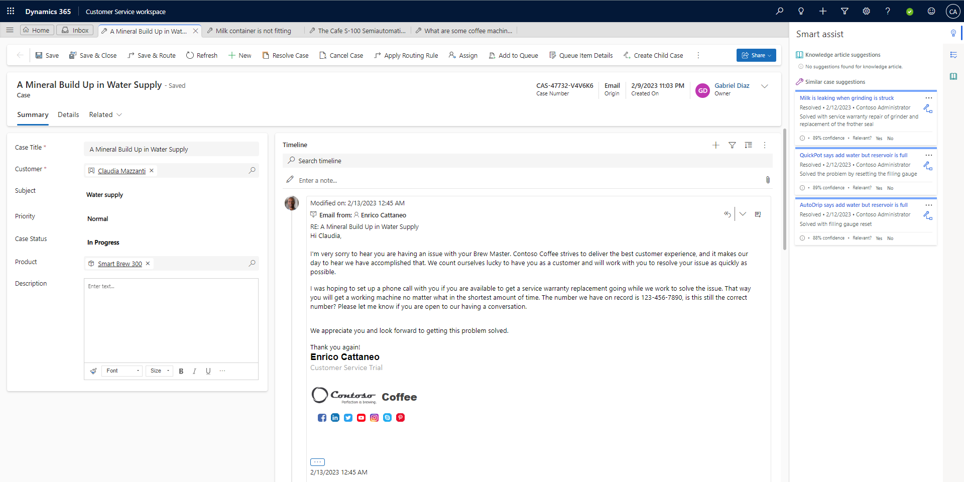 Captura de tela da multissessão aprimorada no Customer Service workspace