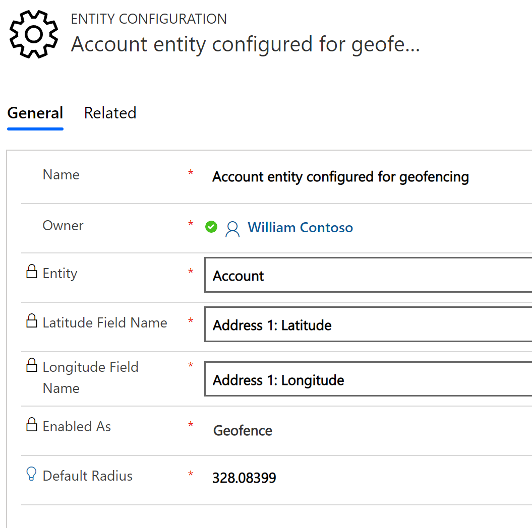 Captura de tela das configurações da cerca geográfica da conta.