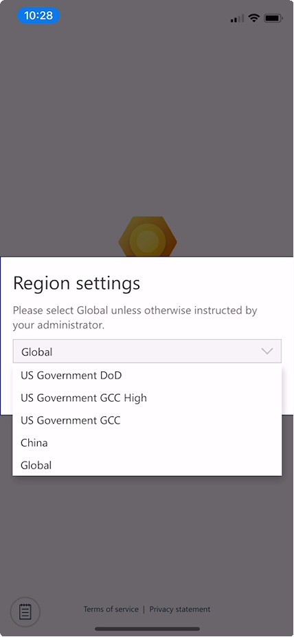 Captura de tela da seleção de regiões
