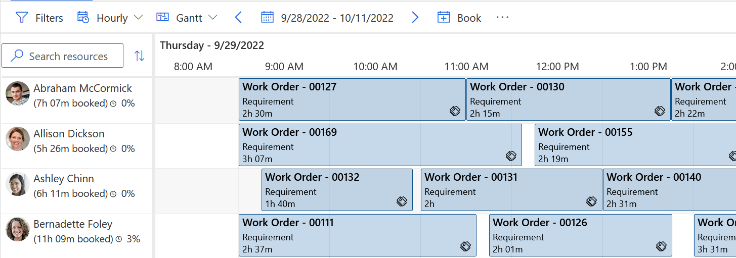 Captura de tela de uma reserva bloqueada em um quadro de agendamento otimizado.