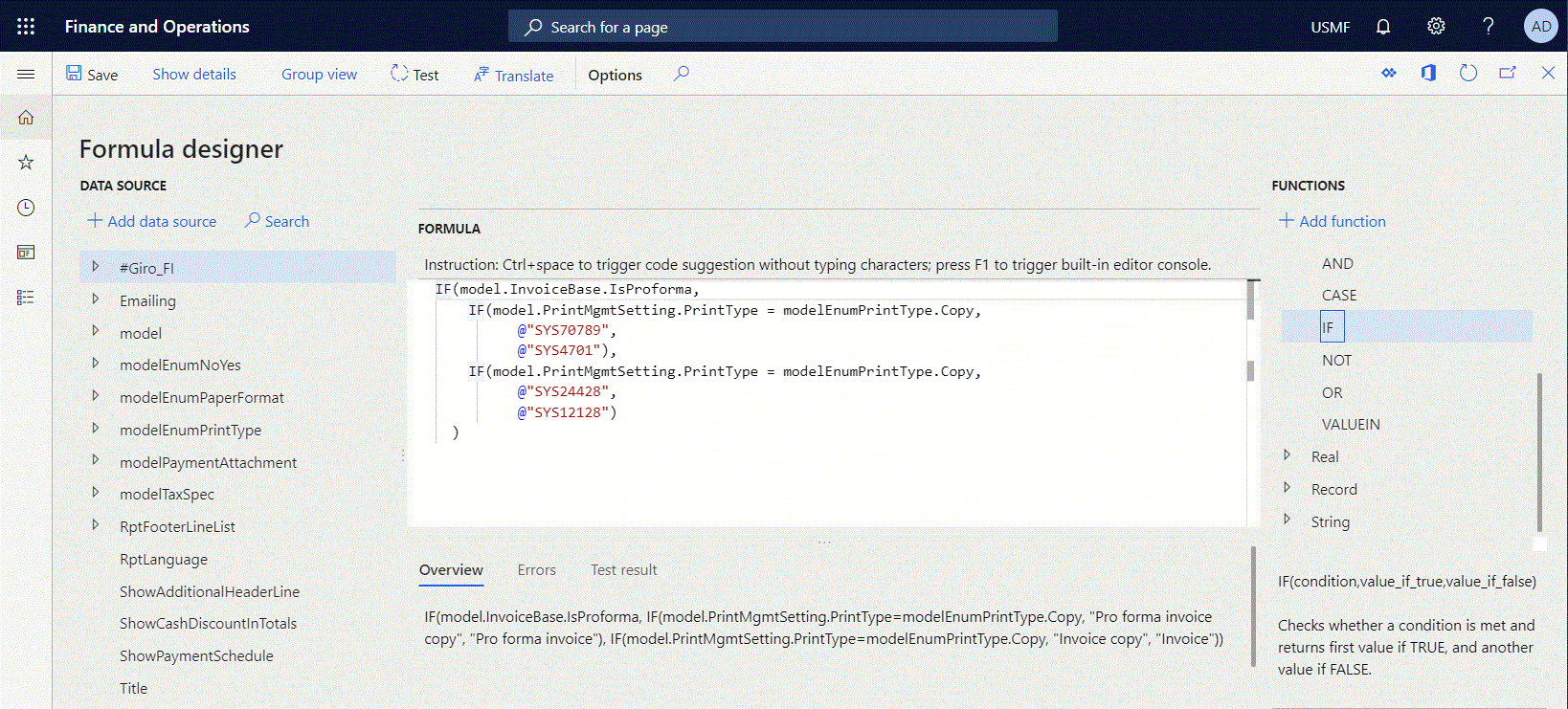 Gif do editor de fórmulas de ER mostrando linhas de seleção e alterando o recuo.