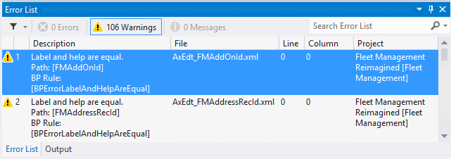 Error list.